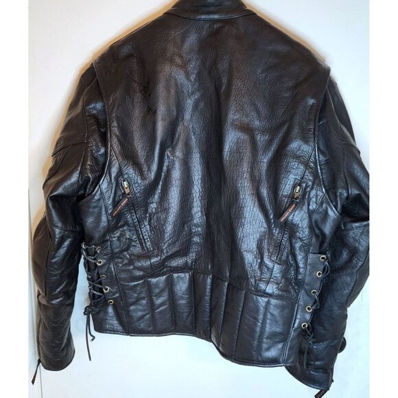 Detour Motorcycle Gear Men's Lined Leather Biker Jacket XL Black Laced - Picture 2 of 10